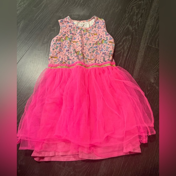 Girls Egg New York Hot Pink Tropical Tulle Dress, Size 8 - Picture 1 of 6